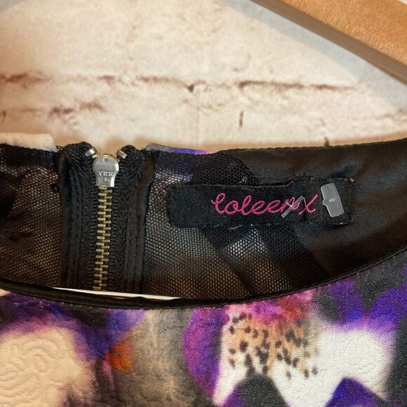 Coleen X Dress Womens 14 Purple Floral Watercolor Fit & Flare Cap Sleeve Mesh - Picture 8 of 16